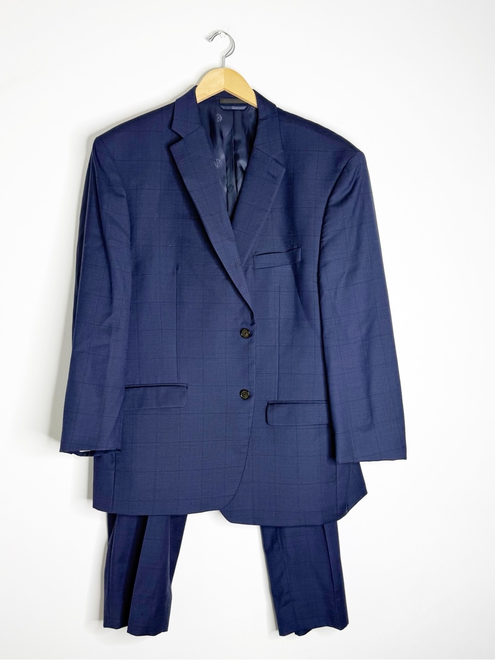 Lauren Ralph Lauren Navy Blue Windowpane Wool Suit